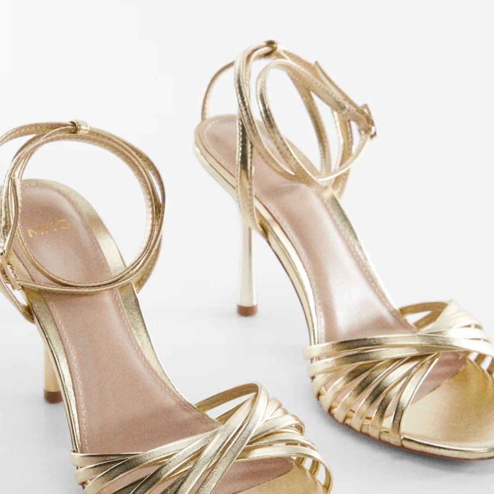 MANGO Strappy Heels in Gold